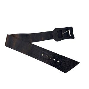 BCBG Max Azria Womens Black Genuine Leather Waist Belt With Buckle Size L